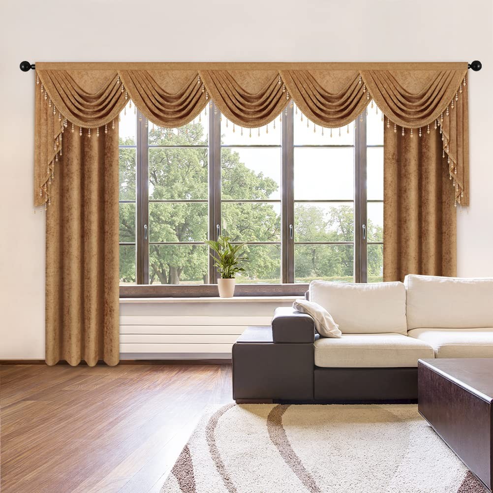 Elkca Double-Sided Chenille Valance For Living Roombronze Curtains Valance Gold