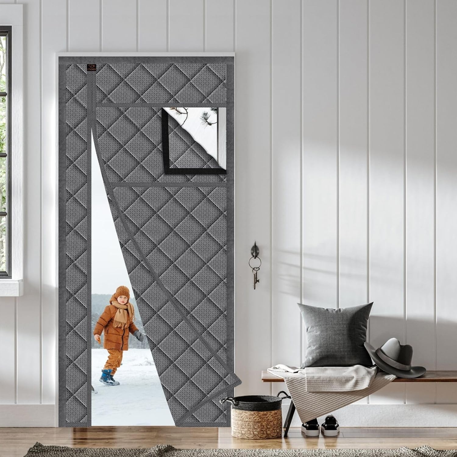 Detachable Magnetic Thermal Insulated Door Curtain 36″ x 80″ – Gray Elegance