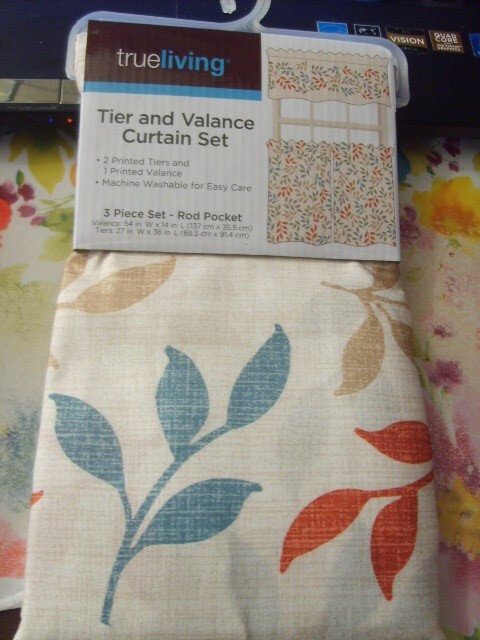 TRUELIVING~COLORFUL LEAVES~3 PIECE TIER & VALANCE CURTAIN SET~NEW~ROD POCKET