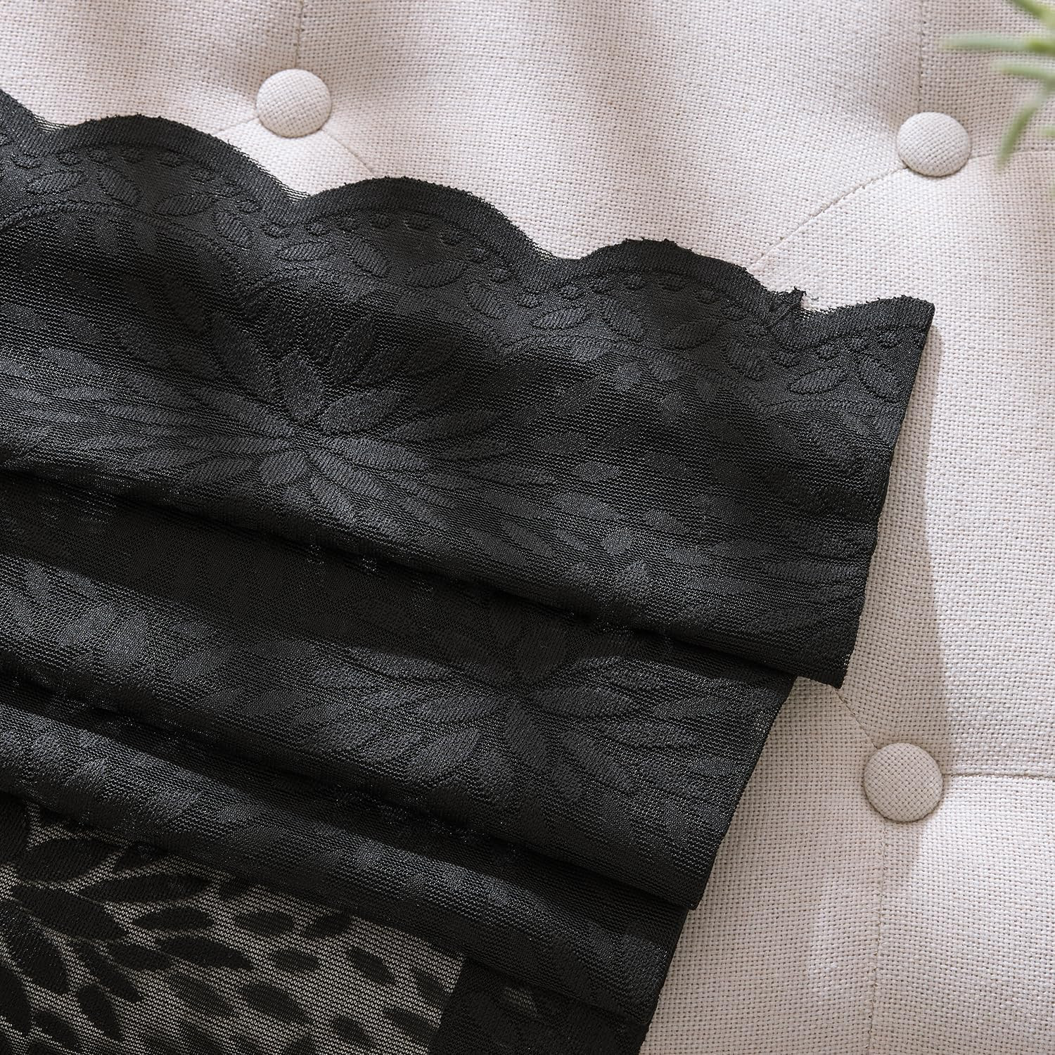 Black Lace Curtains 54 Inch Length, Victorian Floral Semi Sheer Tier