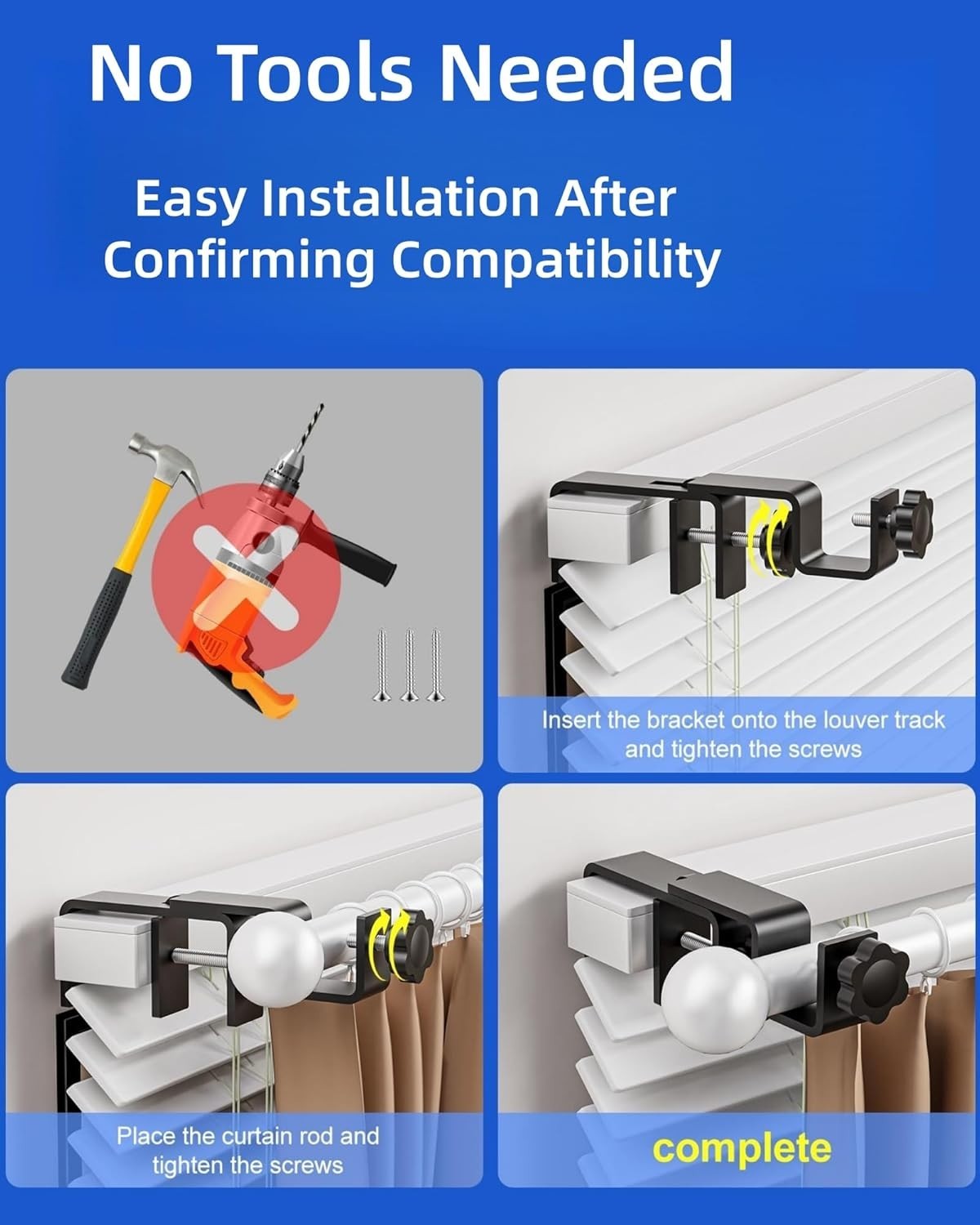 Over-Blinds Curtain Rod Brackets for Outside-Mounted Blinds, Blinds Curtain Rod