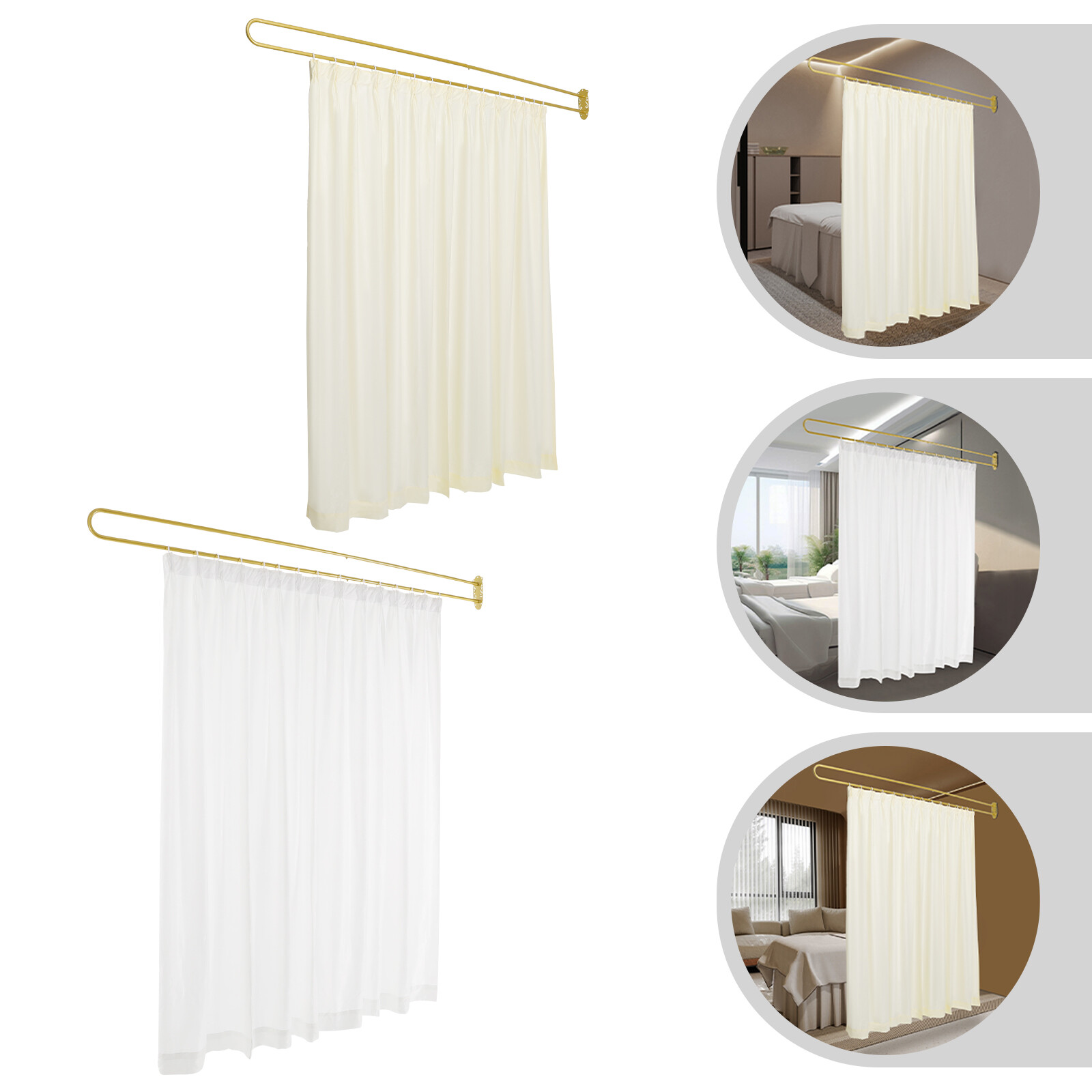 Gold/White UShape Partition Curtain Privacy Partition Curtain Livingroom Divider