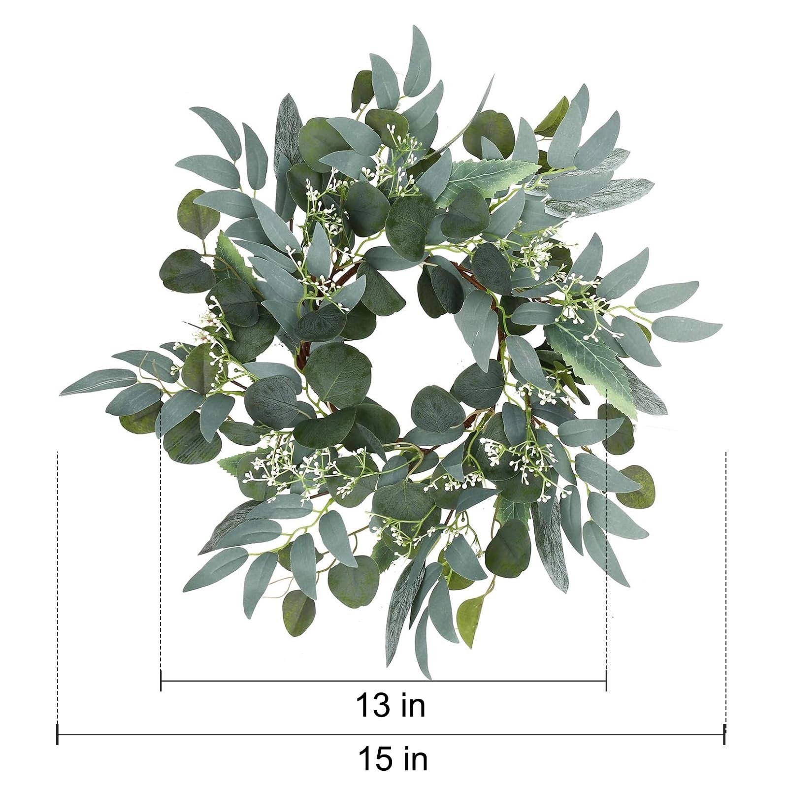 Artificial Green Eucalyptus Wreath,15 inches Greenery 15 Inch, Multicolor-a