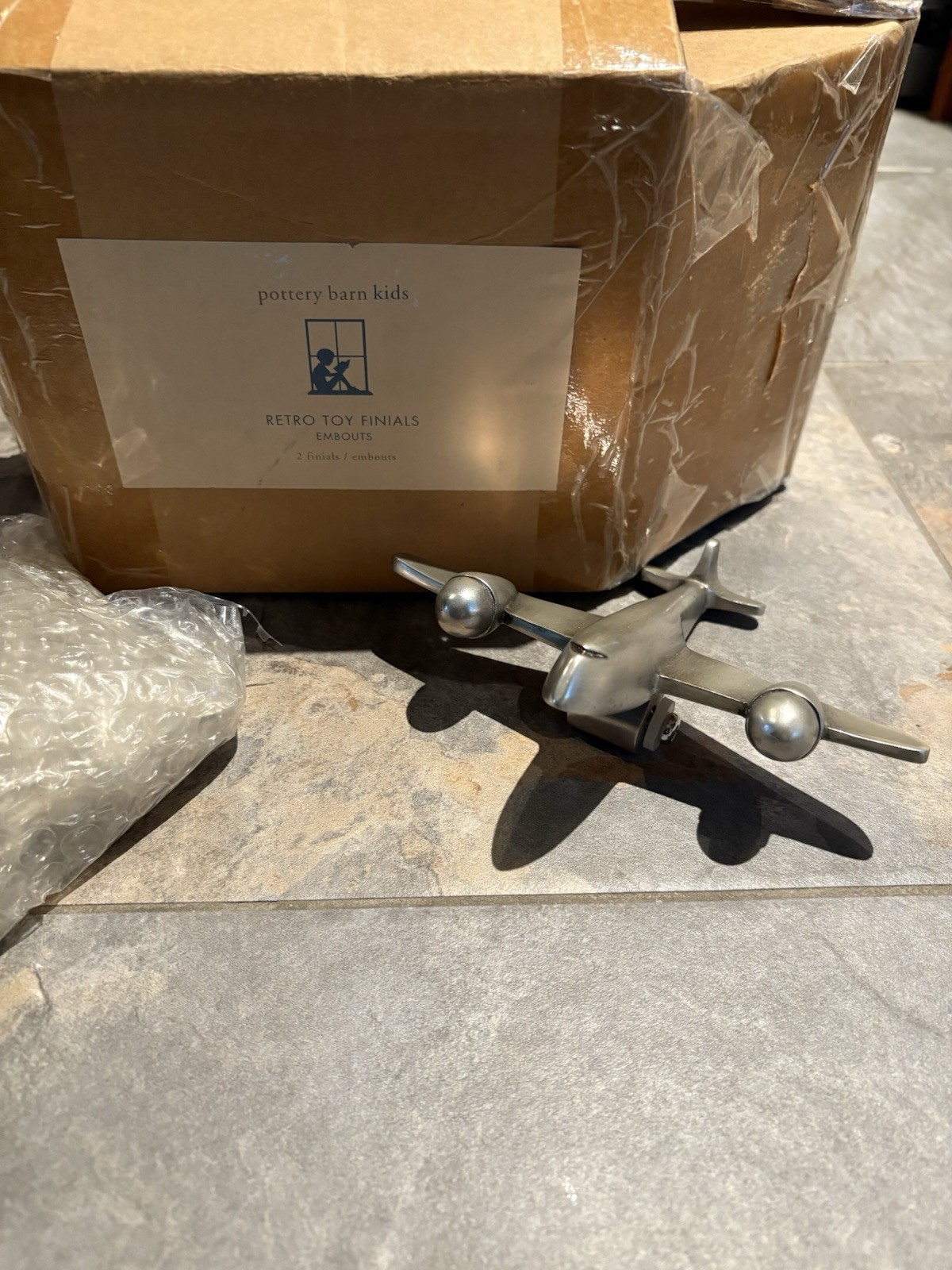 Pottery Barn Kids Nickel Polished Aluminum Retro Airplane Finials 1 set of 2