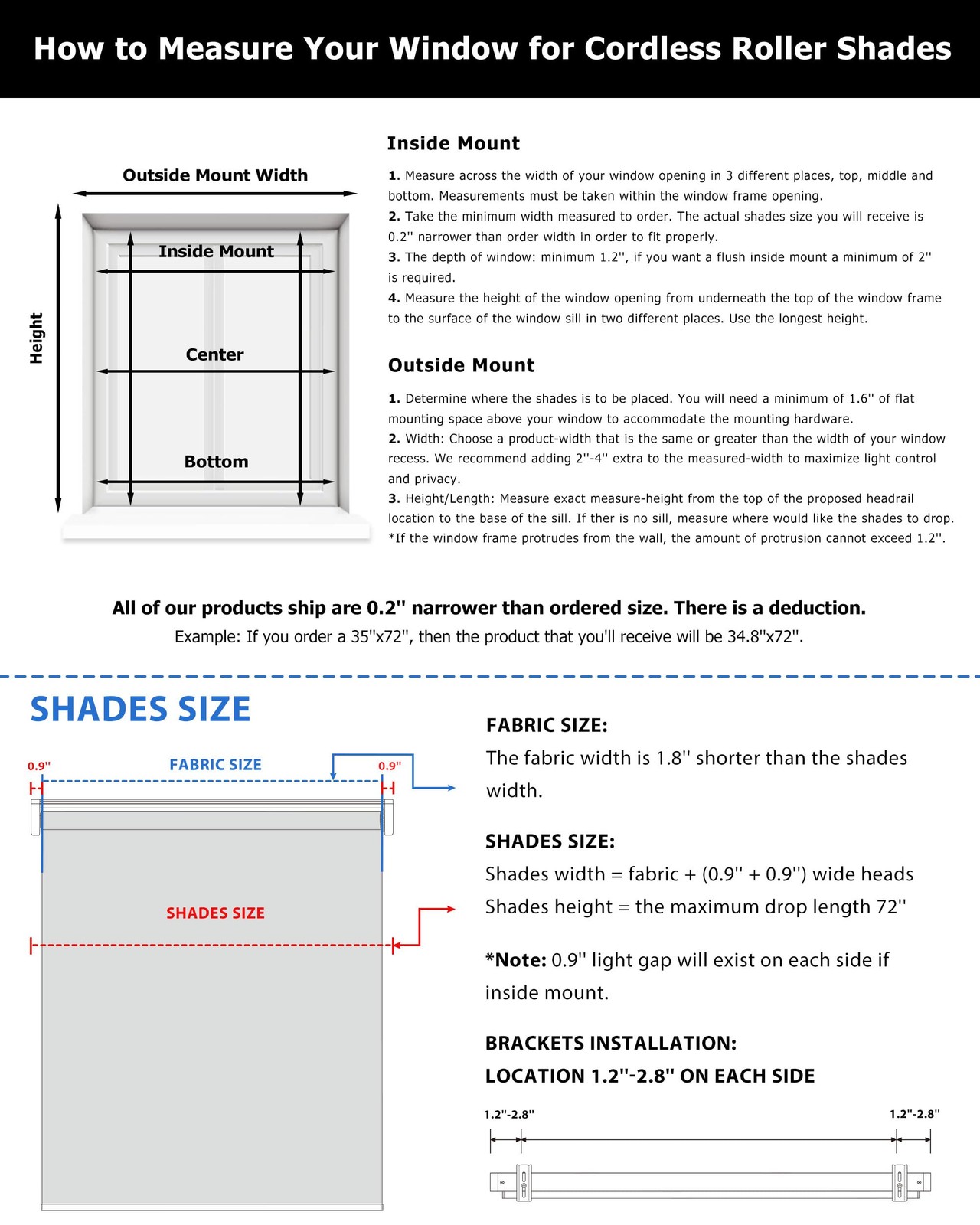 No Drill Cordless Roller Shades, Light Filtering, 24×72, White