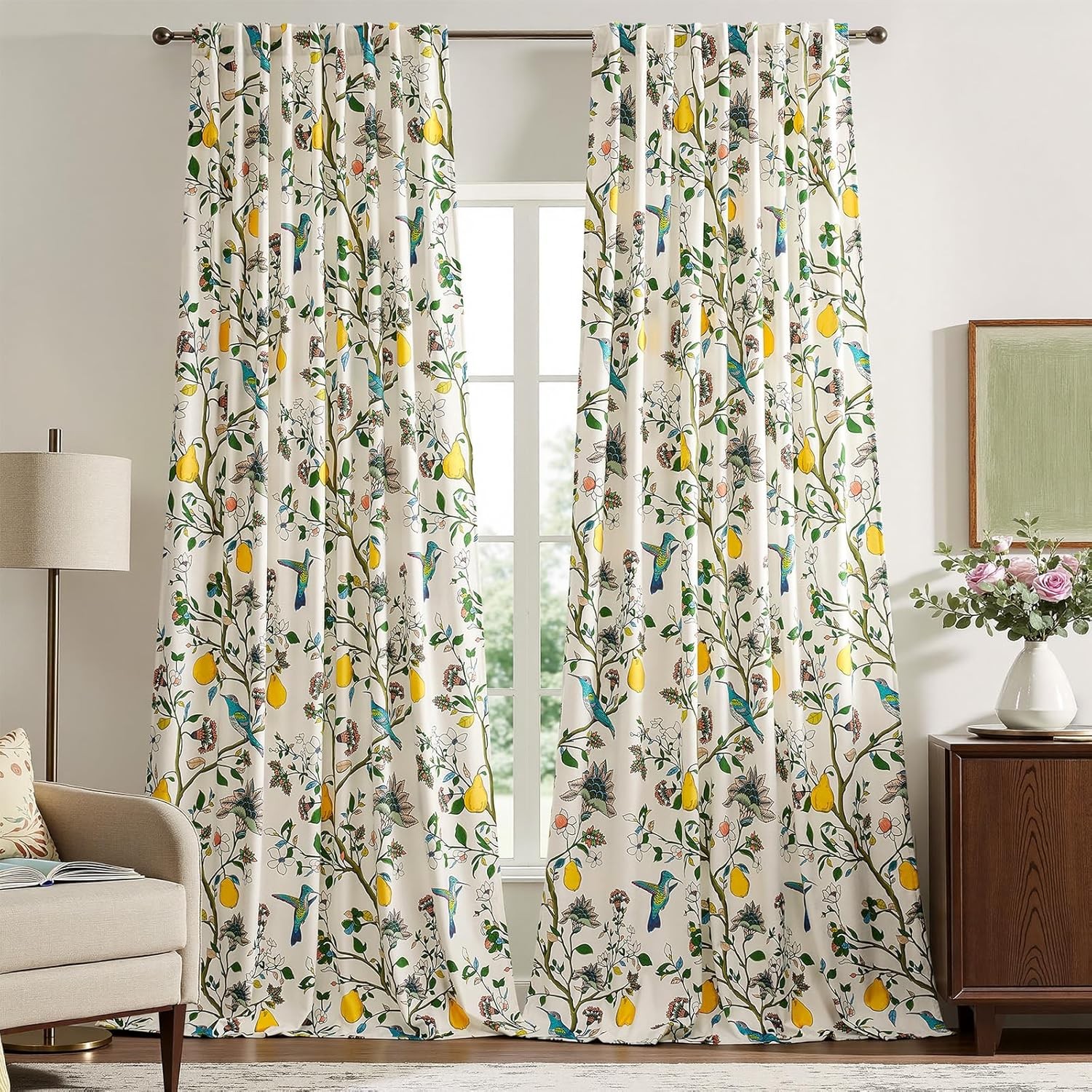 Luxury White Velvet Floral Blackout Curtains – 84″ Vintage 2 Panels
