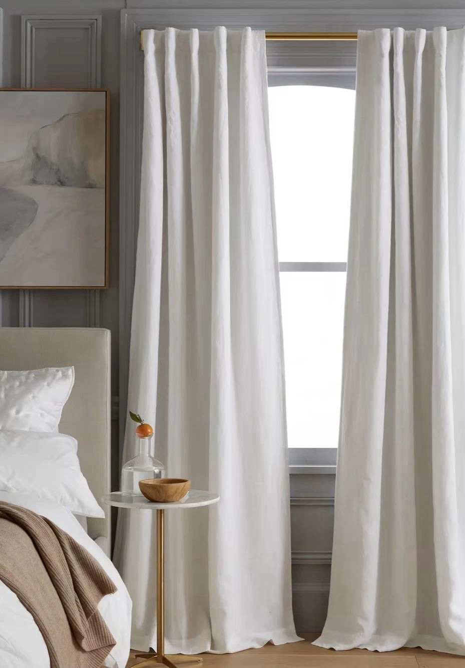 NWT Quince Set of 2 European Linen True Blackout Curtains White 48×96 Panels