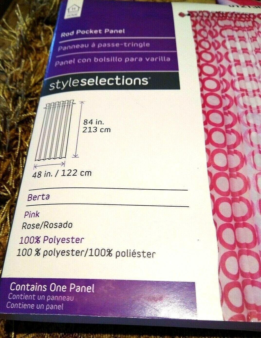 STYLE SELECTIONS Lightweight Curtain Panel Berta Pink Rose Circles 84L Teen NIP