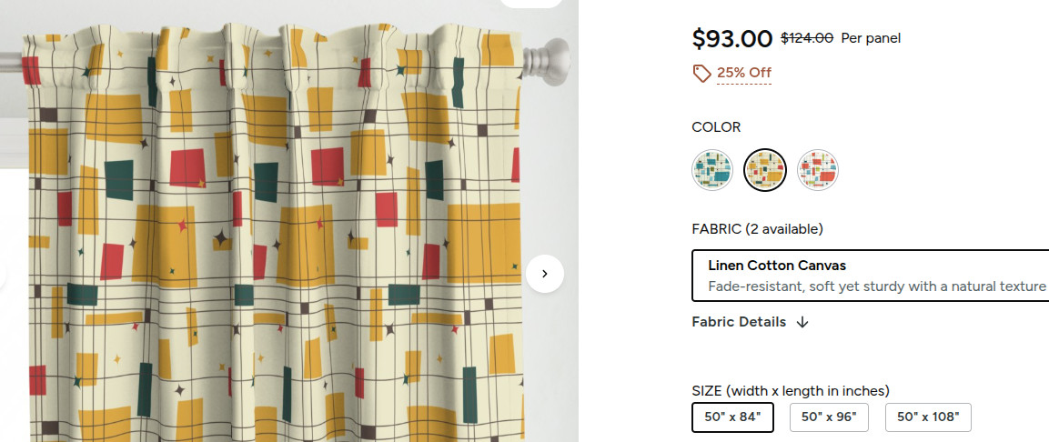 Spoonflower Two Panel Linen/Cotton Geometric Curtains 50″ x 84″