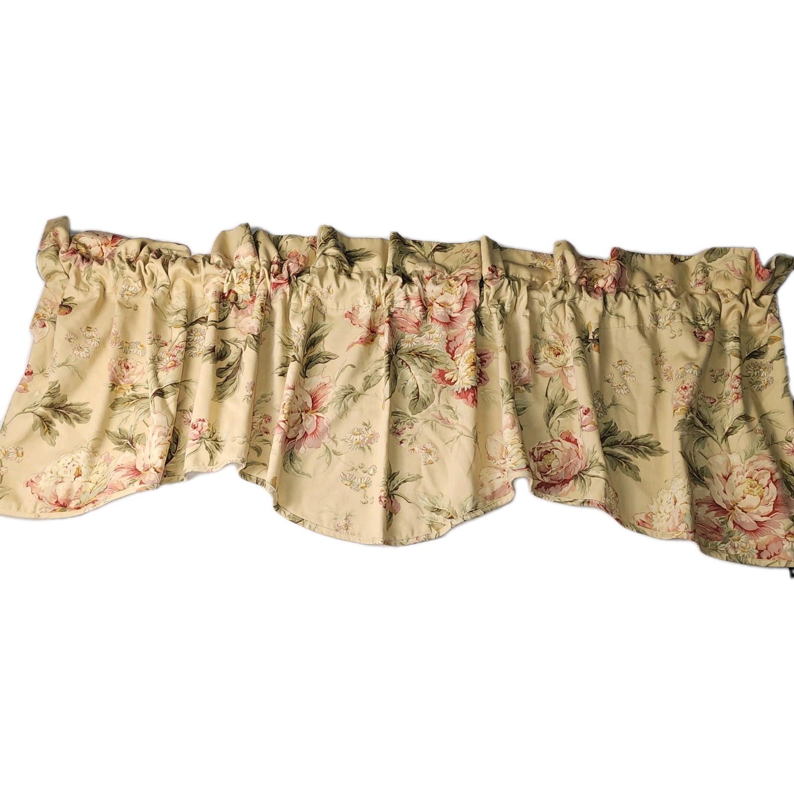 Waverly Classic Curtain Valance Beige Rose Floral Scalloped 78X21 Cottage Core