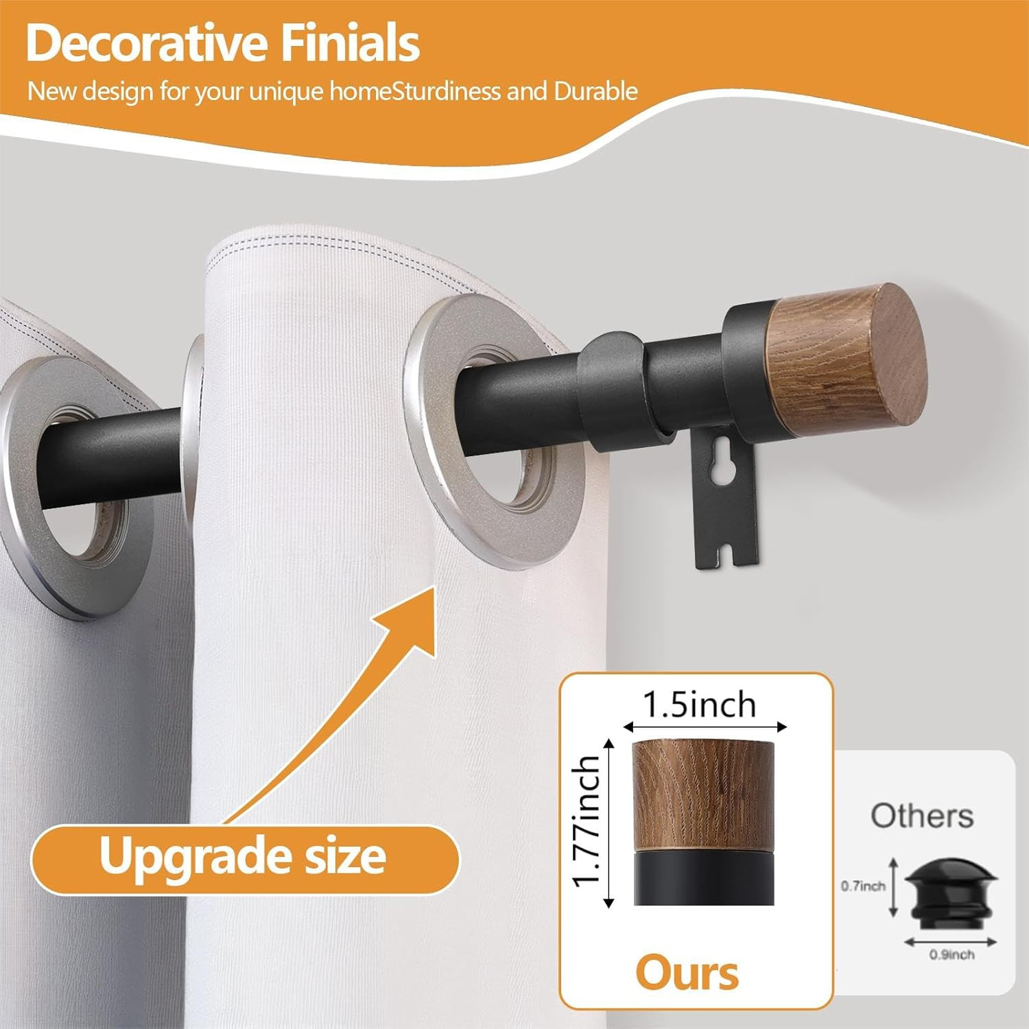 Wood Curtain Rods for Windows 48 to 84 Inches(4-7Ft),1 Inch Adjustable Window Cu