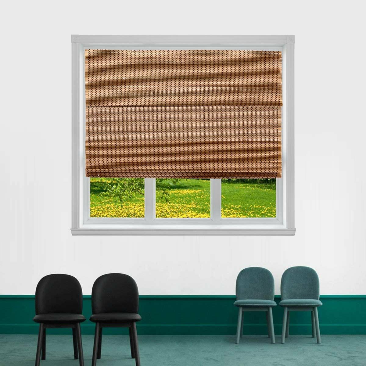 TJ GLOBAL Cordless Bamboo Roman Window Blind Sun Shade, Light Filtering…