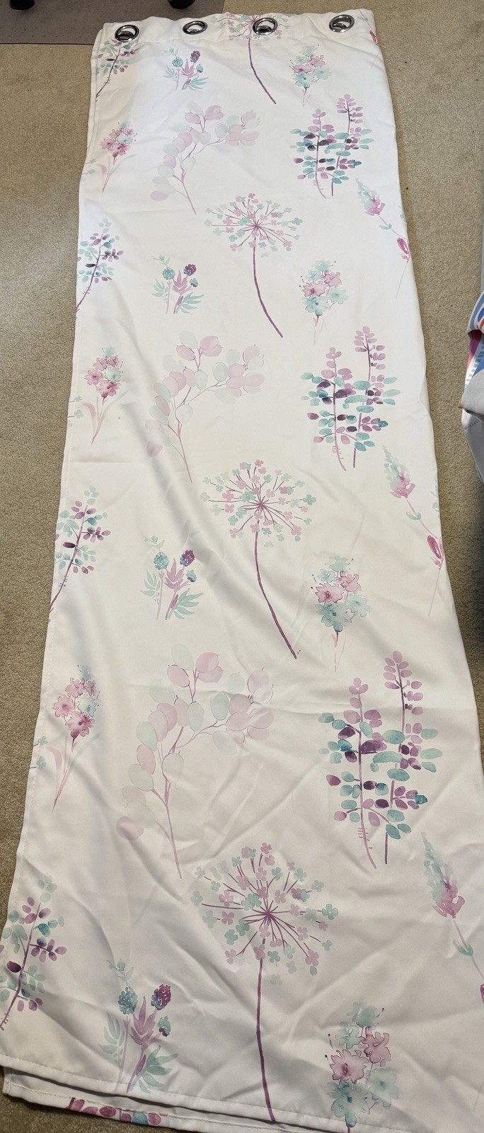 2 Panels Grommet Purple & Turquoise Floral Print Curtains, 52” X 84”