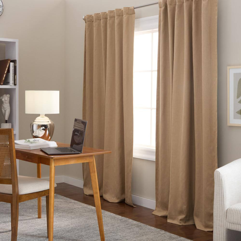 Arlo Solid Linen Texture 50 In. W X 108 In. L Polyester Blackout Taupe Curtain (