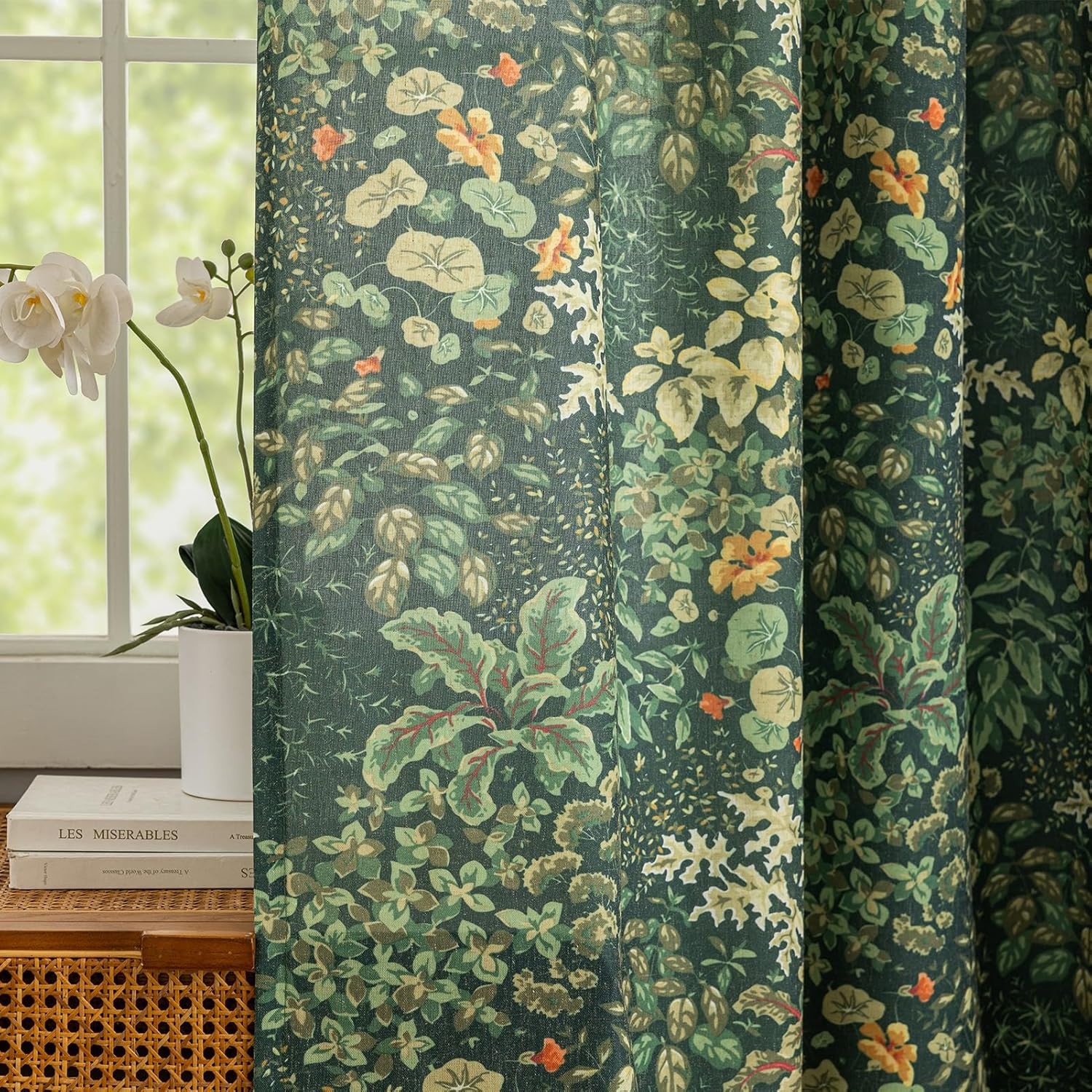 Green Floral Curtains 84 Inches Long 2 Panels Vintage Cottagecore Botanical