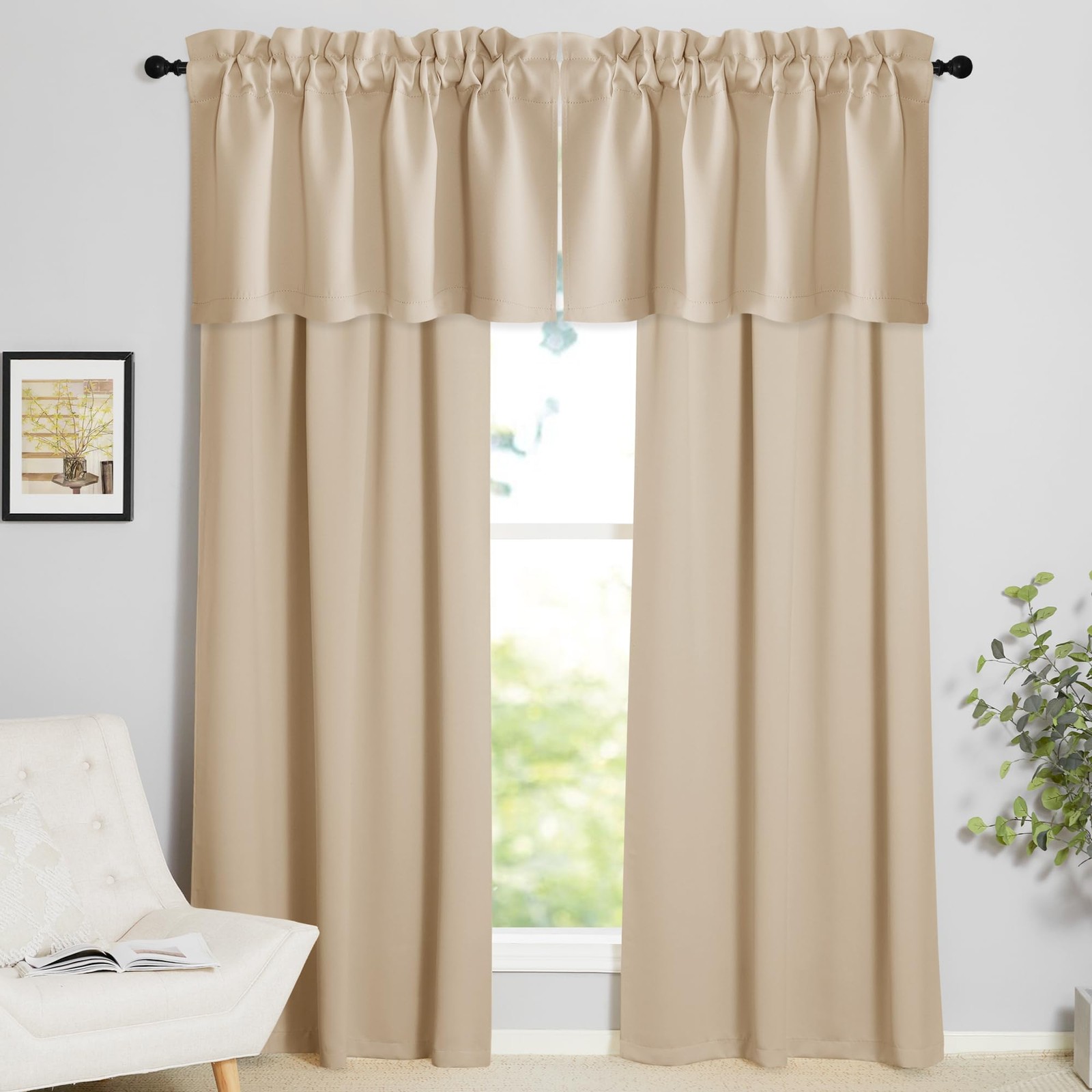 Energy Efficient Window Valance Rod Pocket Room Darkening 42×16″ 4 Panels Beige