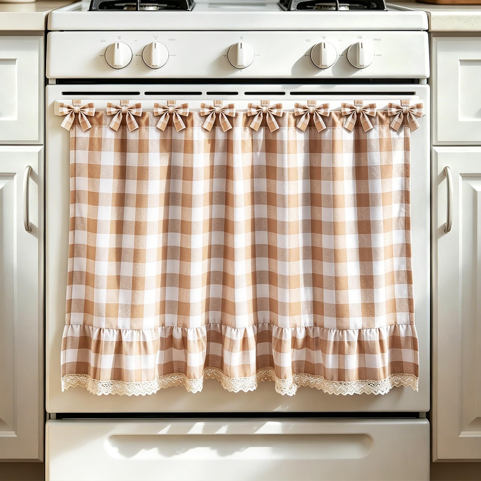 Oven Skirt Curtain, Farmhouse Tie Top Oven Curtain for Door with Ruffle Trim …