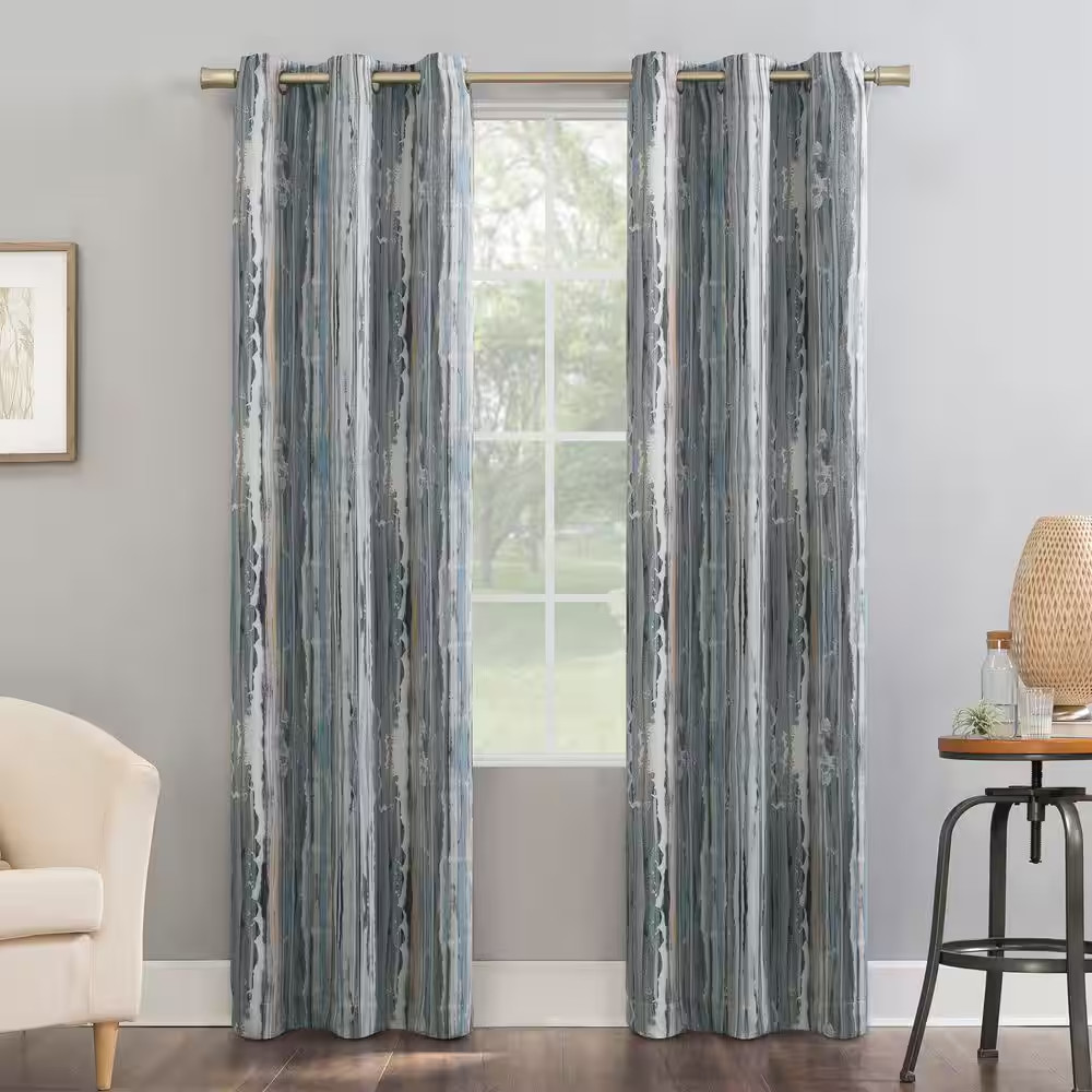 Allegory Abstract Blue Polyester 40 In. W X 63 In. L Grommet Blackout Curtain (S