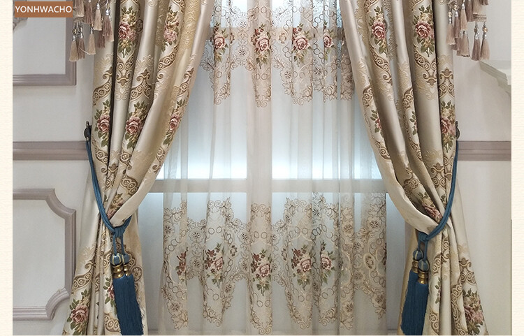 jacquard high precision beige thick cloth blackout curtain valance panel C512
