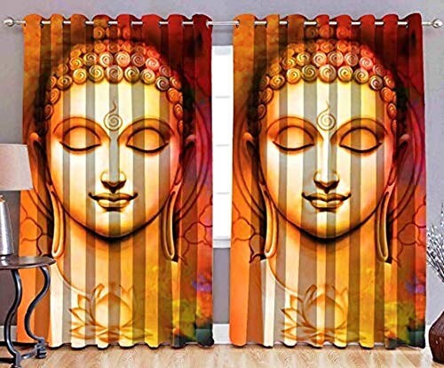 Set of 2 Polyester 3D Digital Printed Eyelet Curtain for Door Lord Buddha 7ft