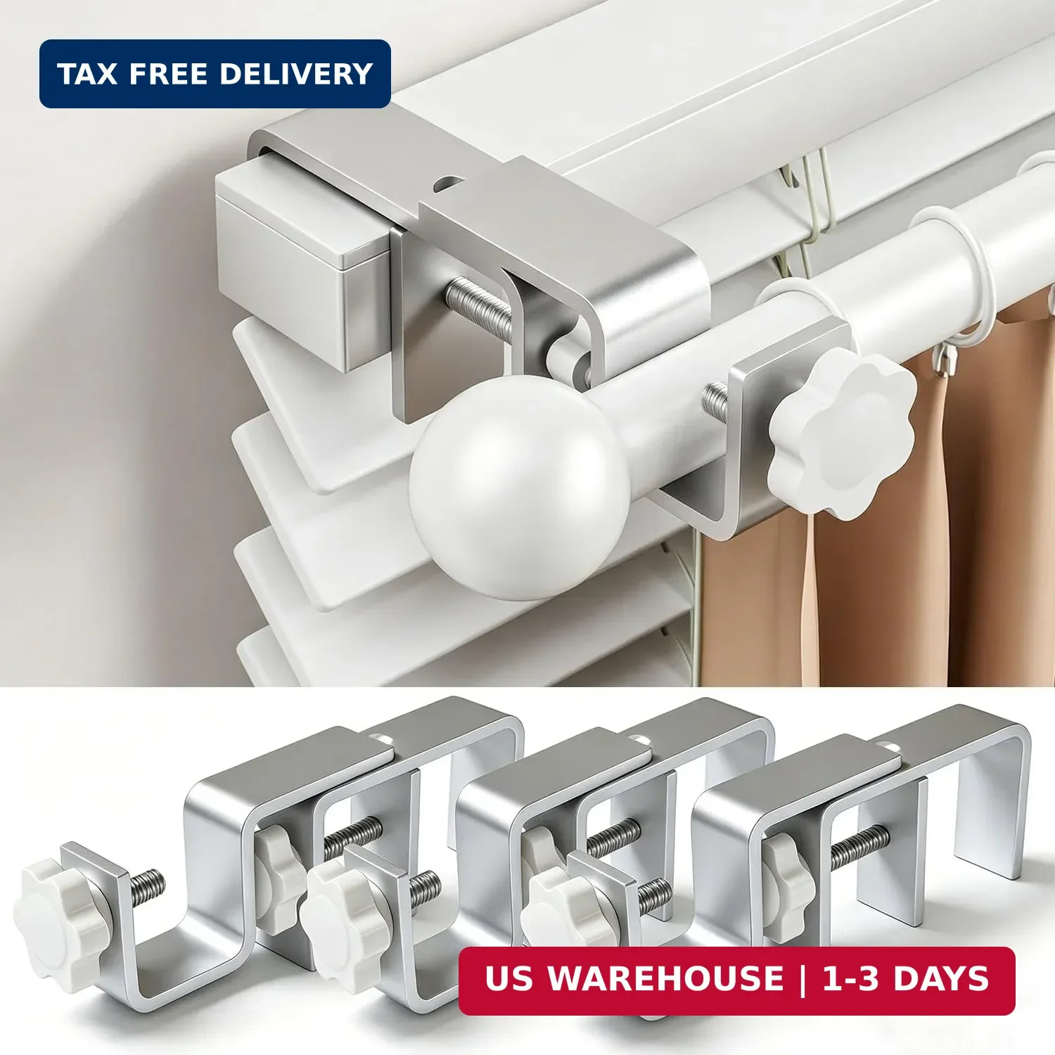 Mimiio No Drill Curtain Rod Brackets for Outside-Mount Blinds, Tool-Free Over-Bl