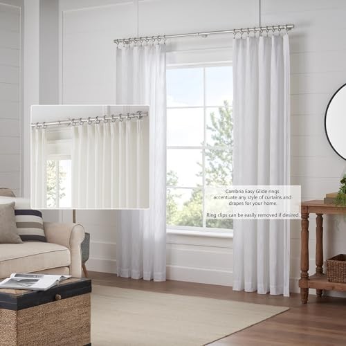 Premium 18 Count Curtain Rings – Metal with Smooth Nylon Inserts & Clips – 2″ Di