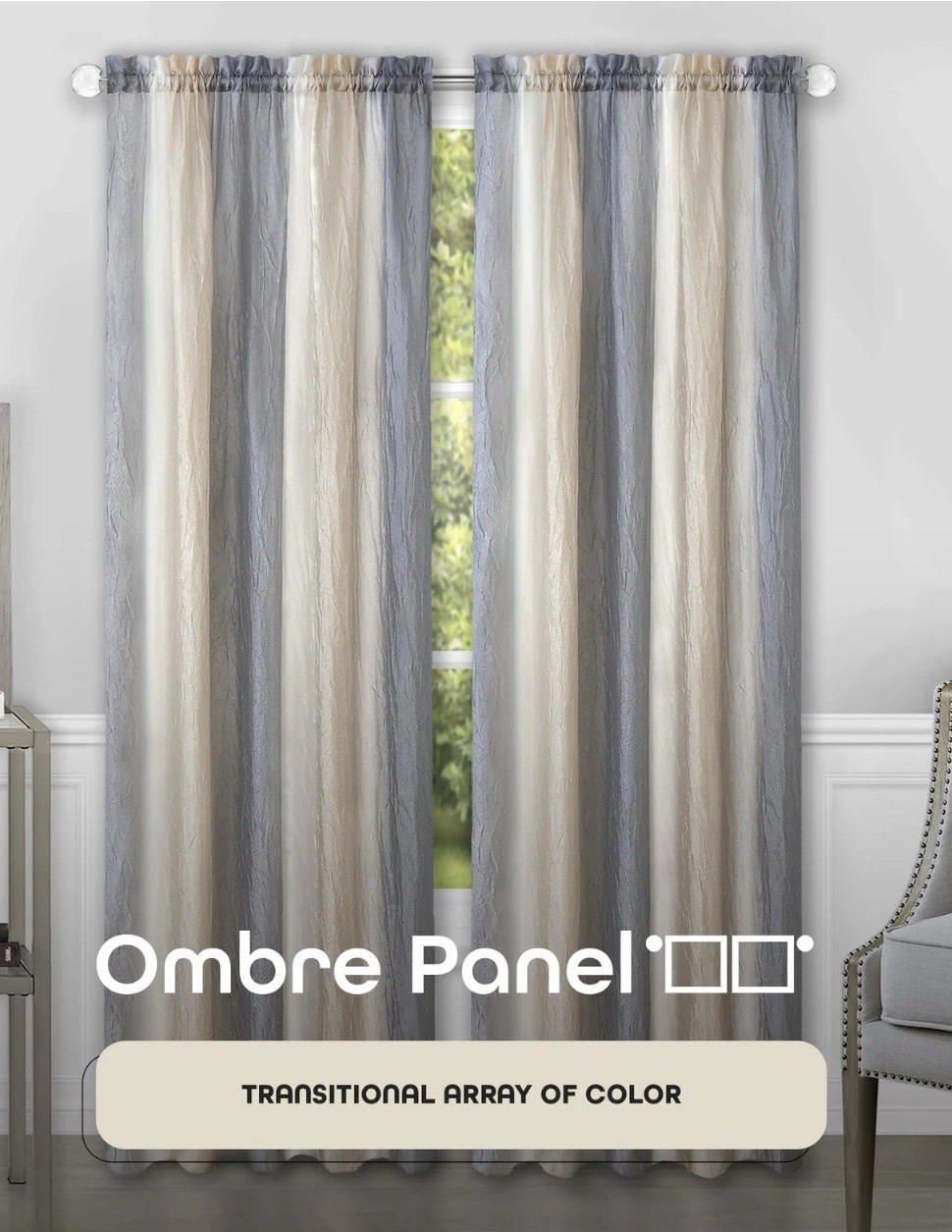 Ombre Grey Light Filtering Window Curtain Panel 50 Inch Width, 84 Inch Length