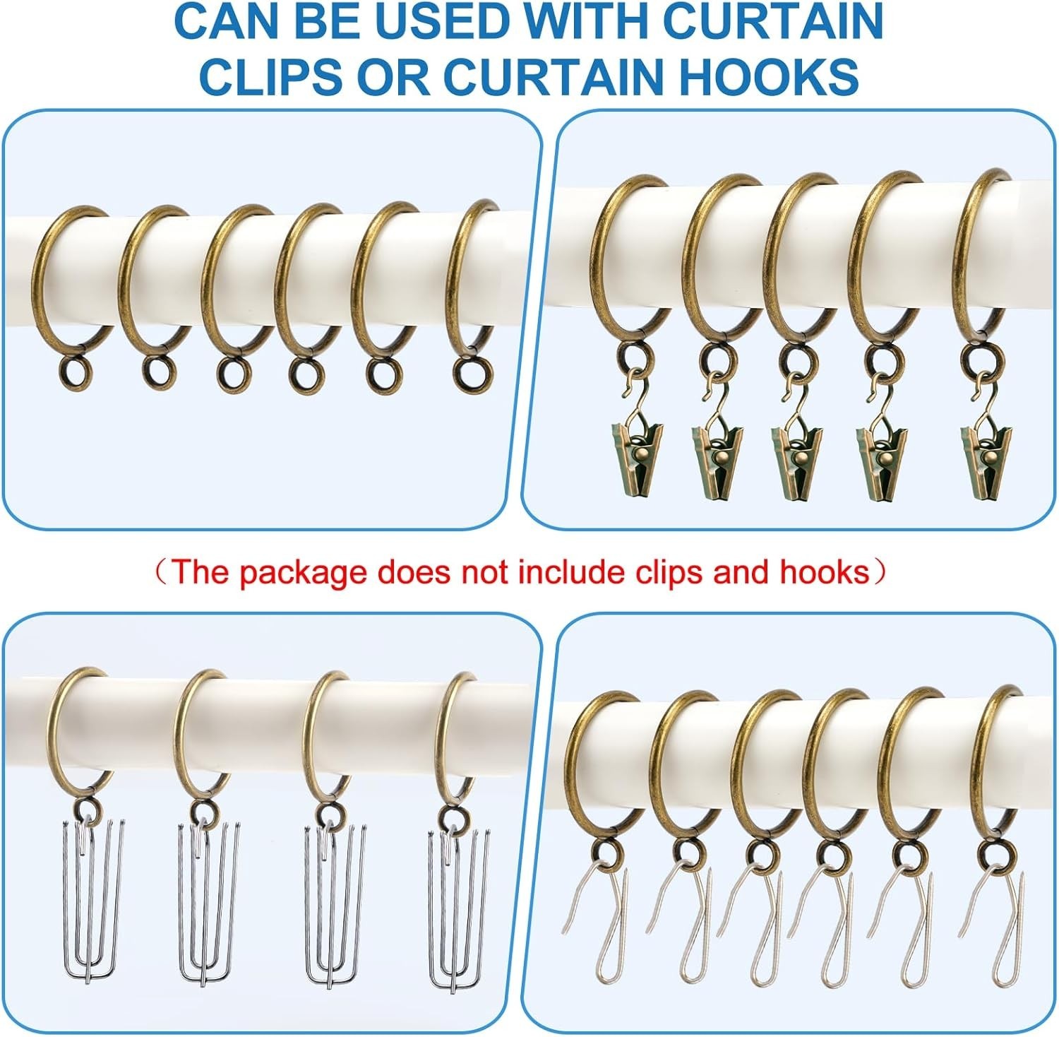 44 Pack Curtain Rings with Eyelets, Metal Drapery Rings for Pinch Pleat Curta…