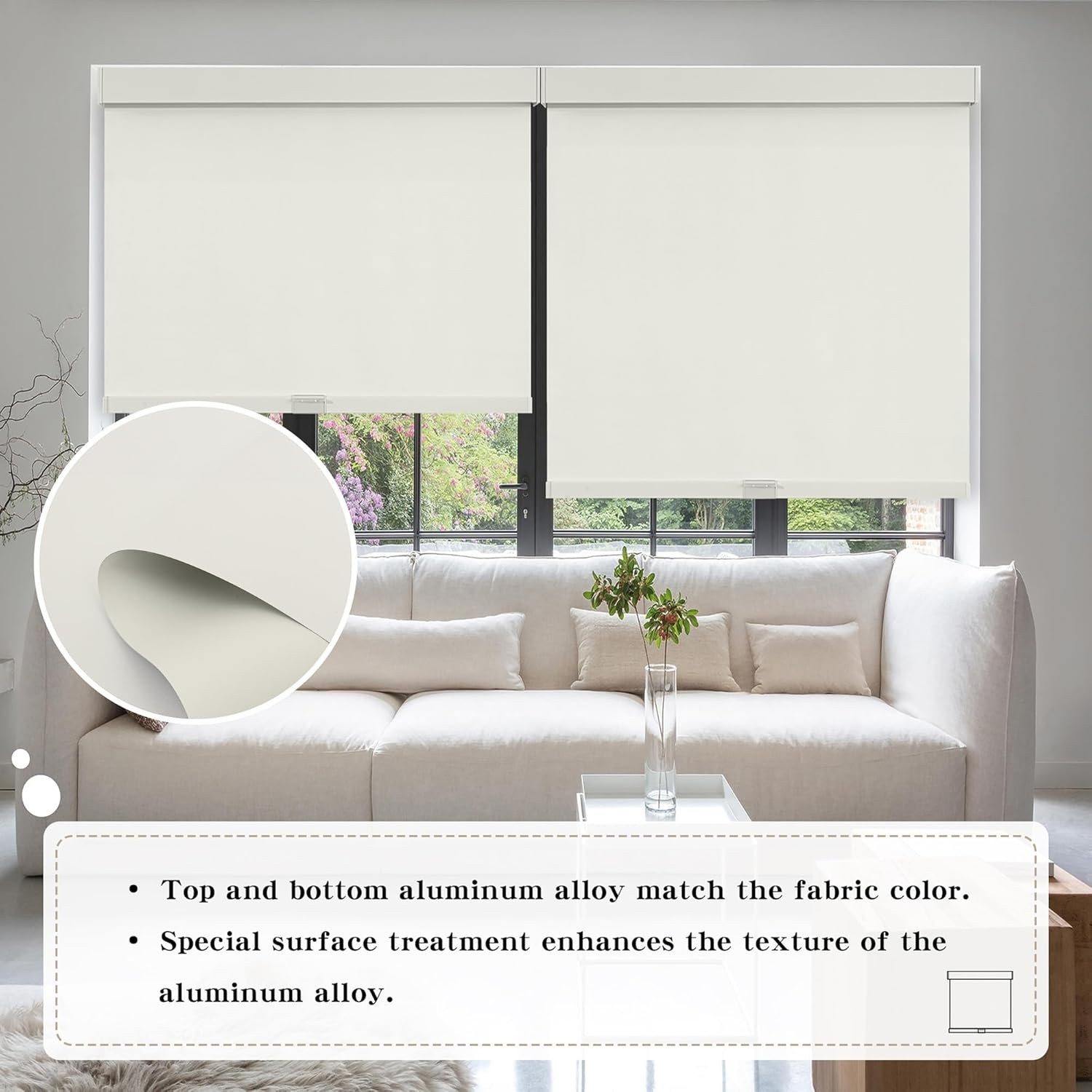 SunOff Cordless Blackout Roller Shades Beige Pull Down 32″ W x 72″ L