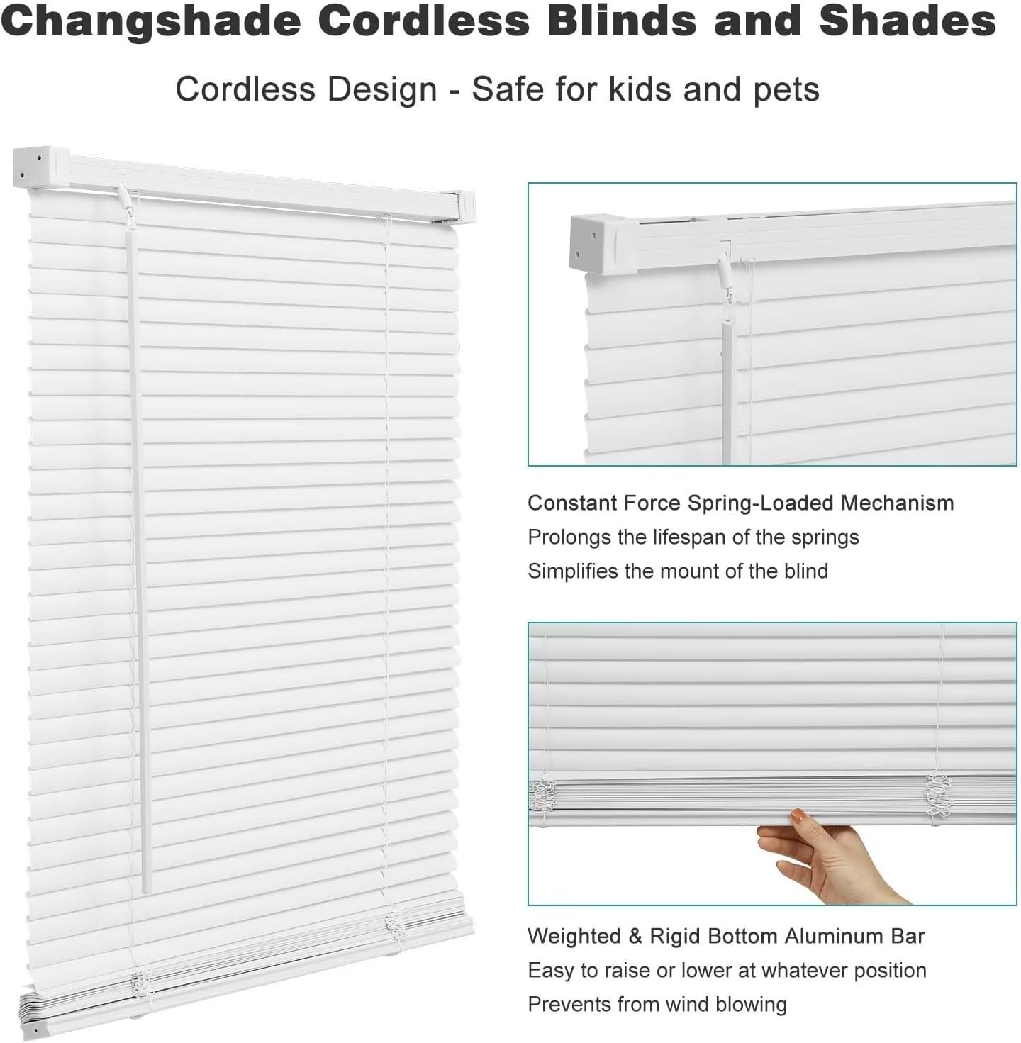 Changshade Venetian Vinyl PVC Blinds 1 Inch CordlessHorizontal Window Shades