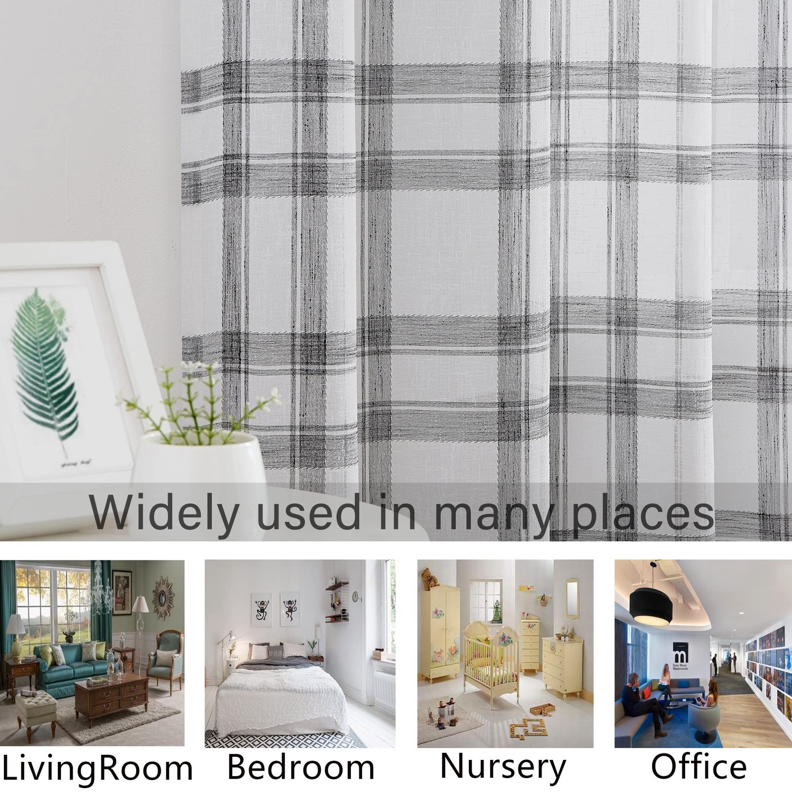 White Black Check Valance Curtain for Kitchen Linen Blend Semi Sheers Rod Poc…
