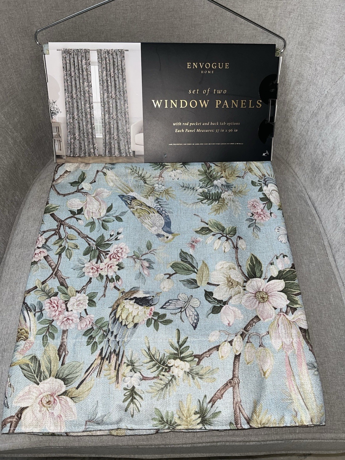 Envogue Home Curtain 2 Panel Set Size 37”x 96” Sky Blue Multicolored