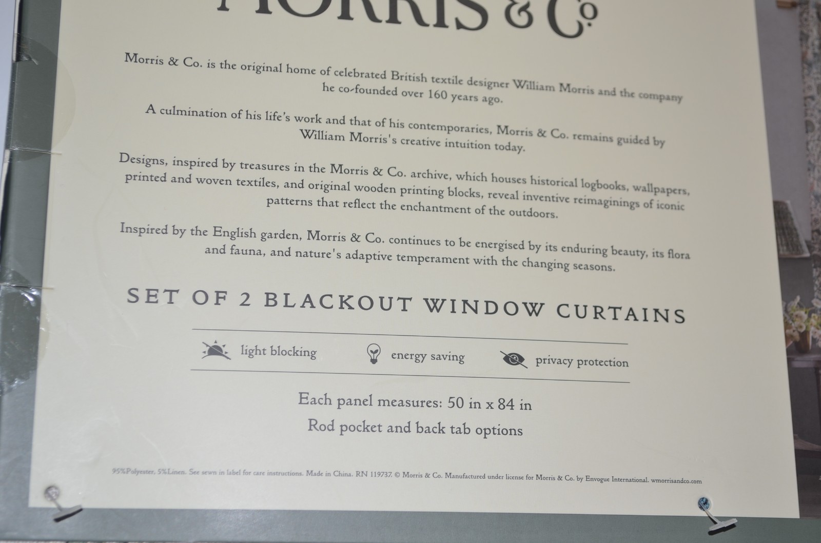 Morris & Co. 2pc BLACKOUT LODDEN Window Curtains 50” X 84” Panel
