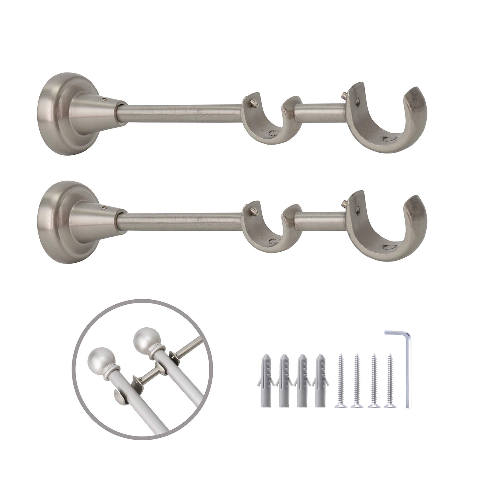 2 Pack Double Curtain Rod Bracket Stainless Steel Wall Mounted Rod Holder wit…