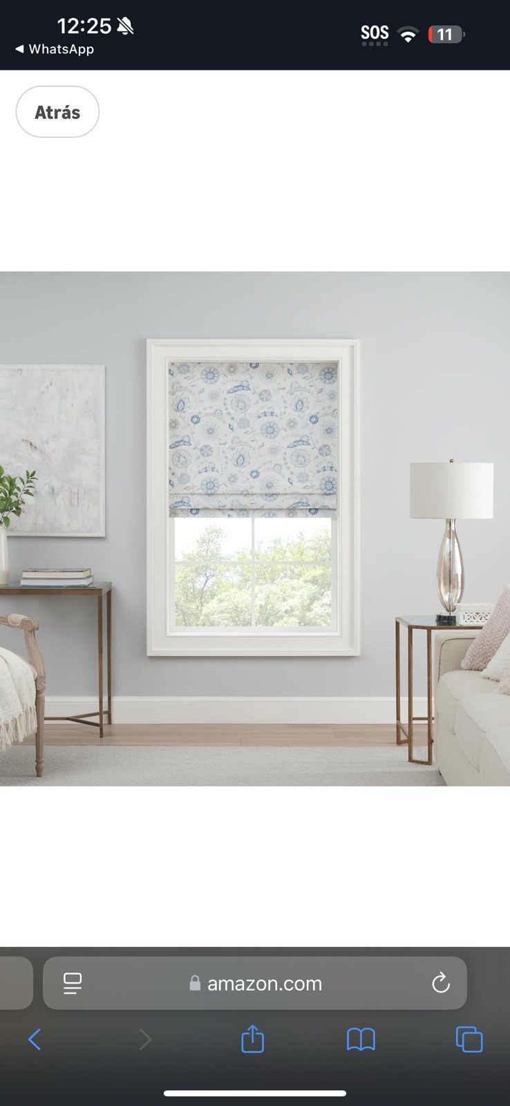 Waverly Cordless Roman Shade Blue Floral Pattern Window Frame Mounted 23in x64in