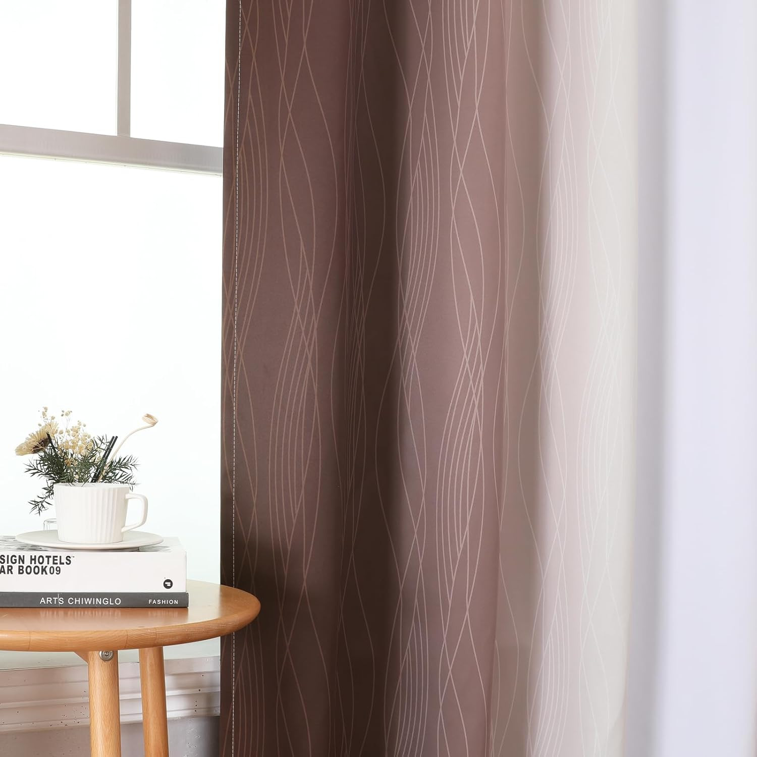 Brown and Greyish White Gradient Blackout Curtains for Living Room, Thermal Insu