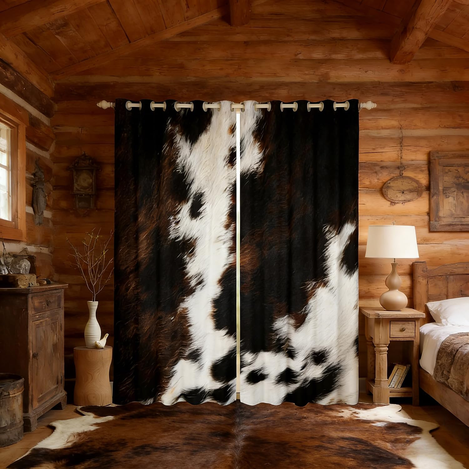 Brown Cowhide Window Curtains Western Black White Cow Print Curtains for Bedroom