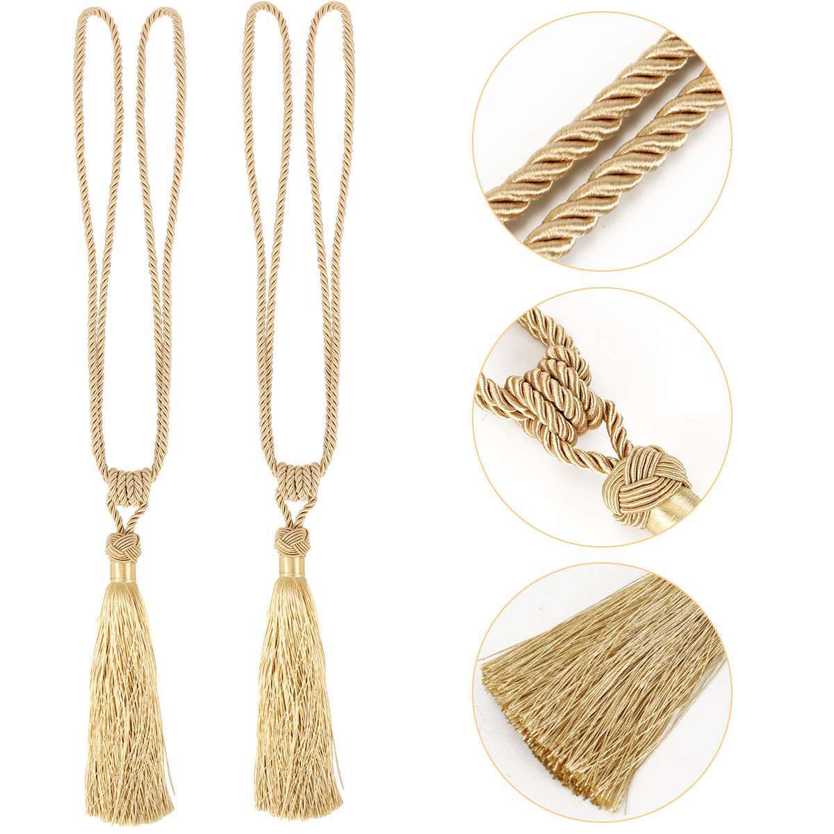 2/4pcs Curtain Tiebacks Handmade Decorative Curtain Holdbacks Rope with Tassel