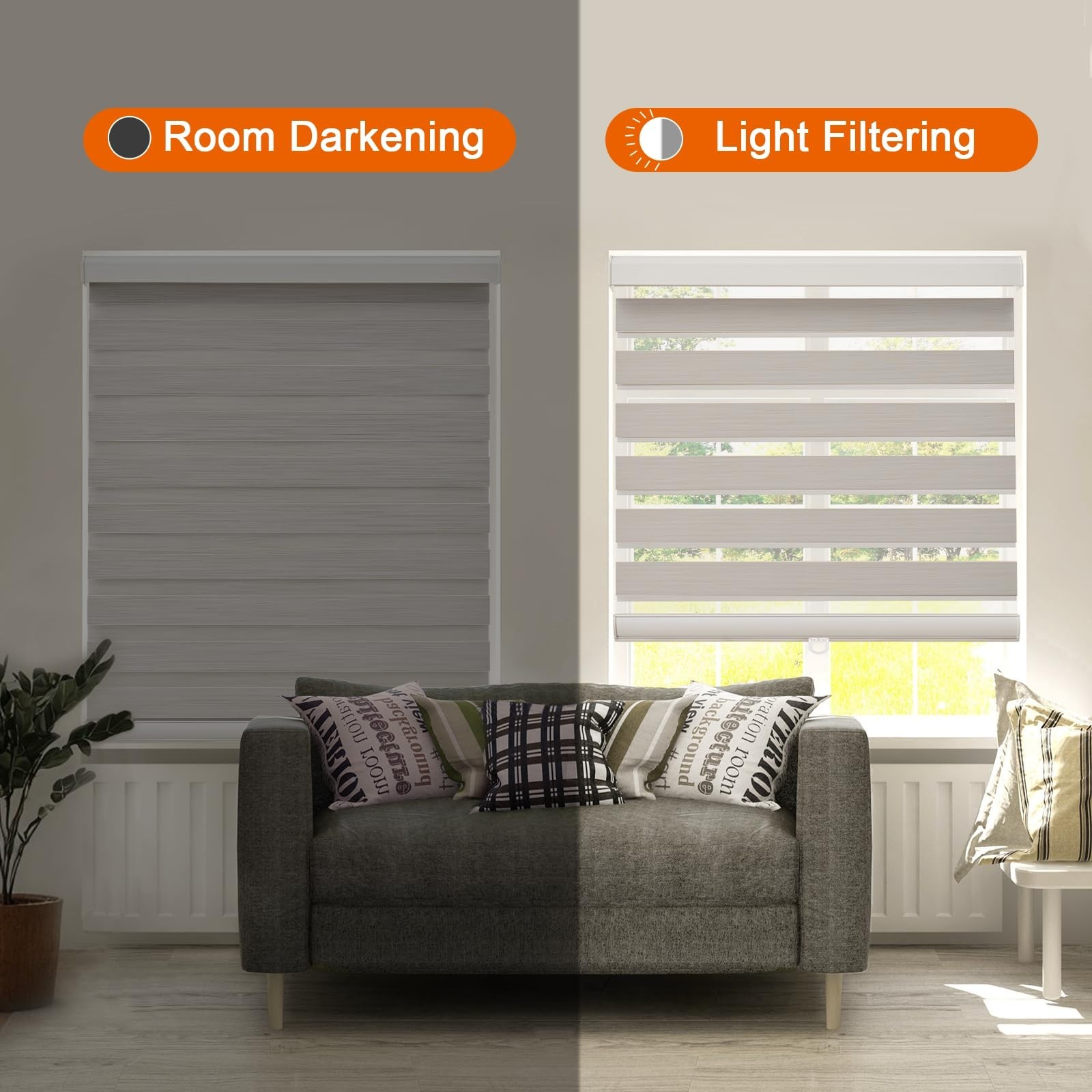 Bricurtex Zebra Roller Blinds 35×72 Beige Cordless Layered Privacy Window Shade