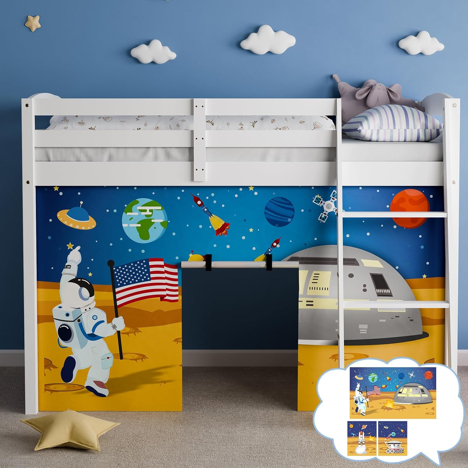 Astronaut Bunk Bed Curtains – 33H Premium and Customizable Cartoon Loft Bed Curt