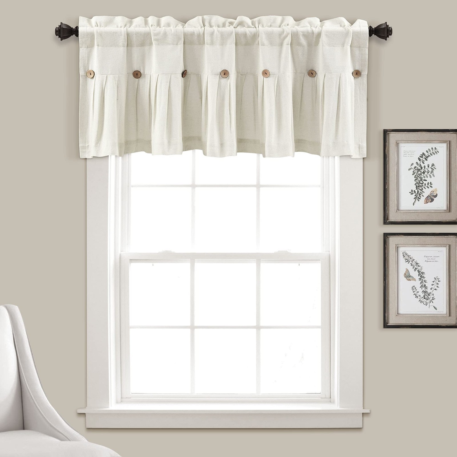 Linen Button Farmhouse Valance Curtians 84″W x 18″L Off White – Linen Valance…