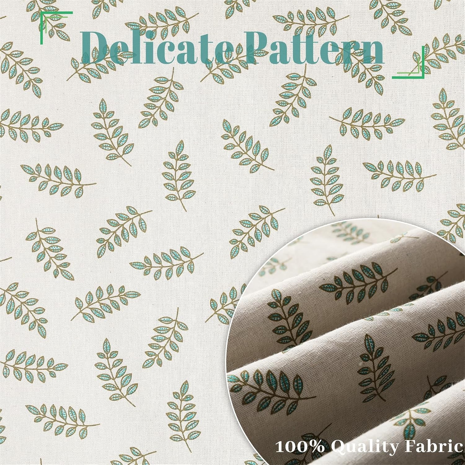 Olive Leaf Linen French Door Curtain Set 54″W x 72″L Country Style Window
