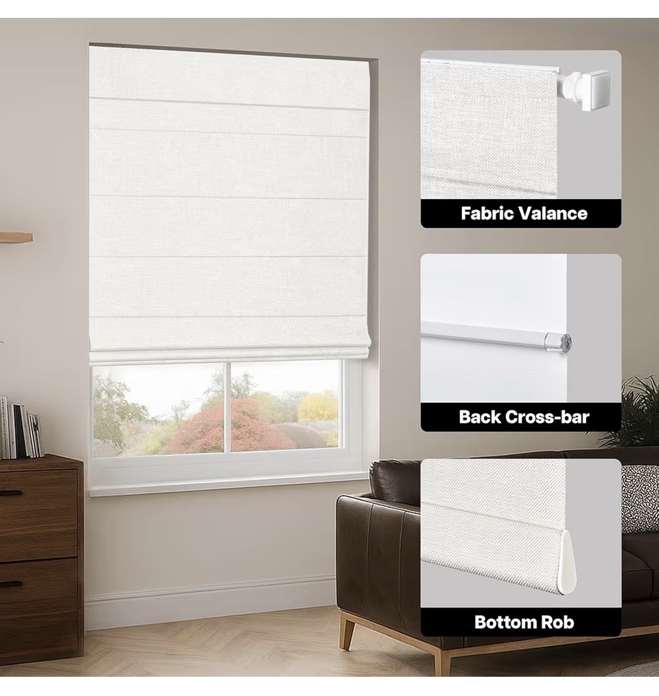 LazBlinds Cordless Blackout Roman Shade 24×72 White No Drill Thermal Blind