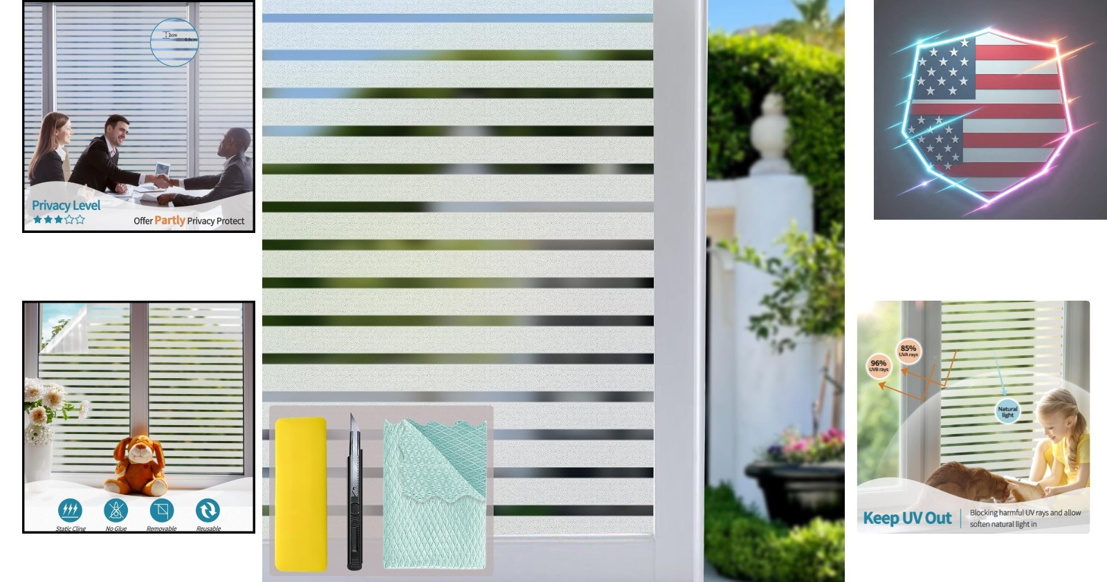 Bloss Window Film Striped Window Decal Non-Adhesive Privacy Film, Vinyl Glass…
