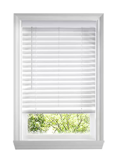 HOME DECORATORS COLLECTION WHITE CORDLESS FAUX WOOD BLINDS – WHITE
