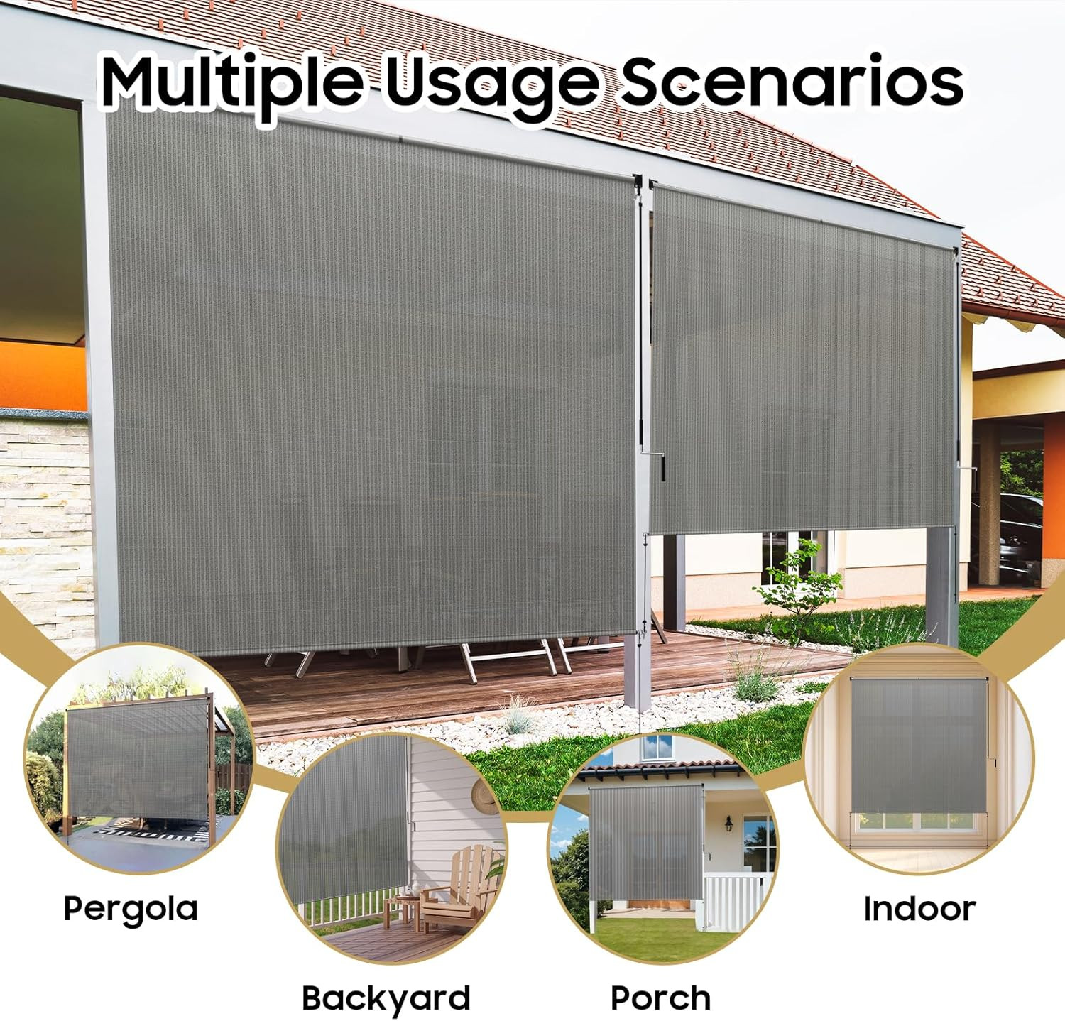 72″ W X 72″ L Heavy-Duty Outdoor Roller Shades – Waterproof Exterior Blinds for