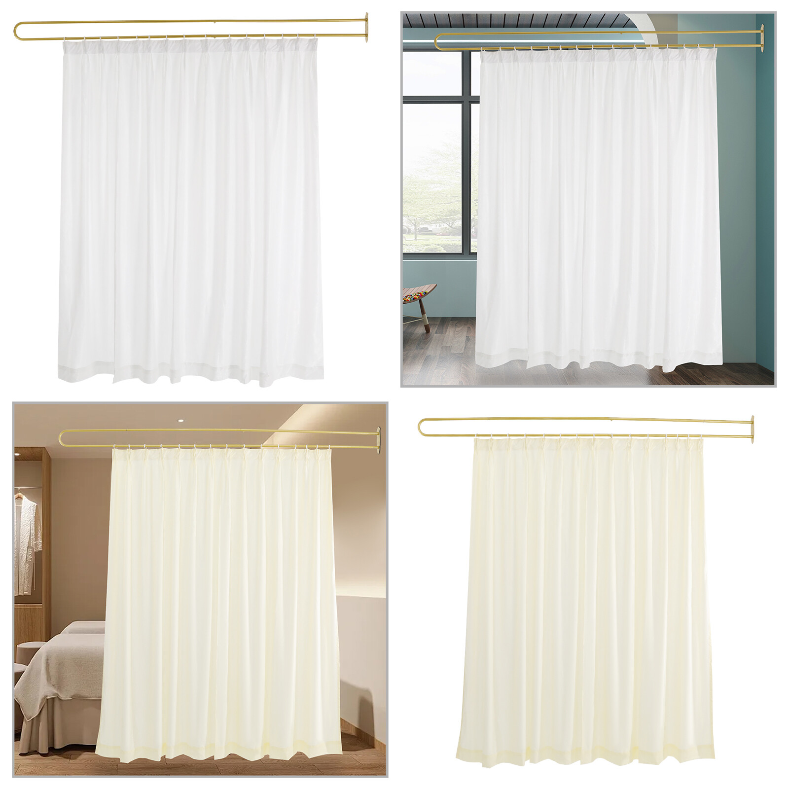 Gold/White UShape Partition Curtain Privacy Partition Curtain Livingroom Divider