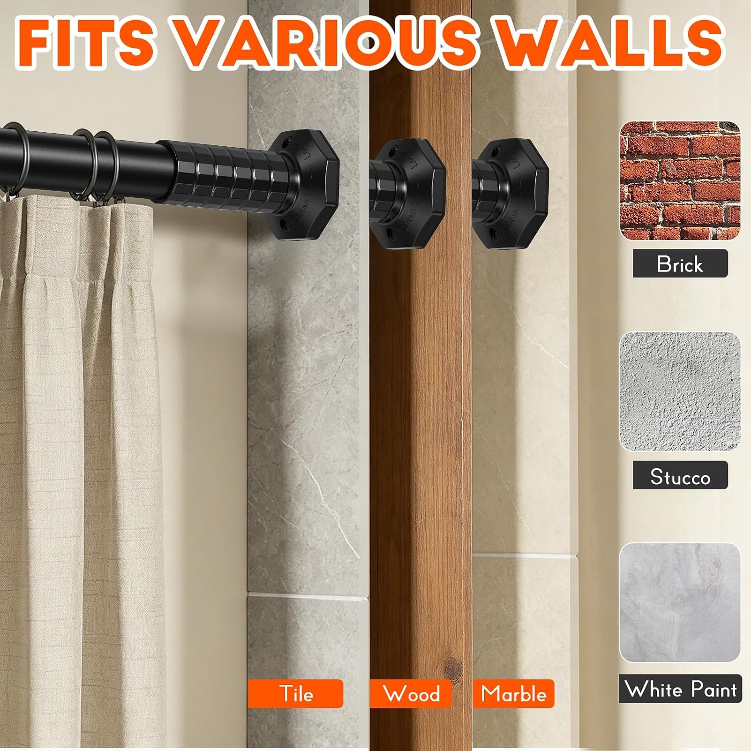 Heavy Duty Adjustable Tension Curtain Rod 45-148 In, No Drill, Rustproof