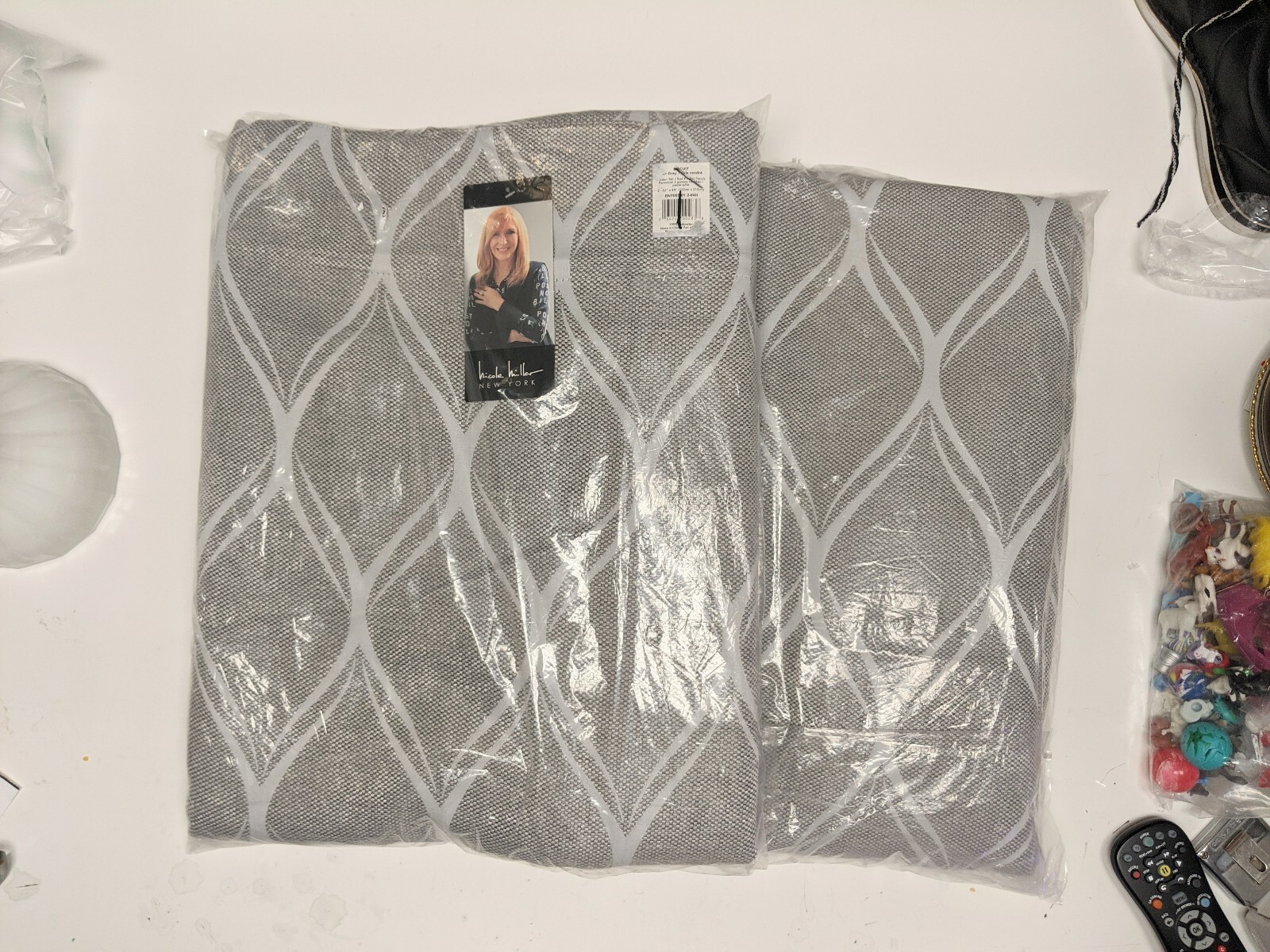 2 New Nicole Miller Grey Circuit Curtain Panels 54″ x 96″ Hidden Tab Rod Pocket