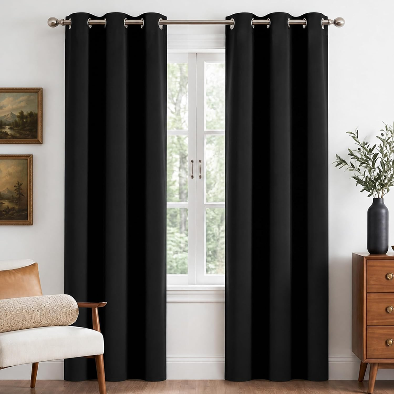 100% Black Out Curtains 84 Inches Long 2 Panels for Living Room, Bedroom, Office